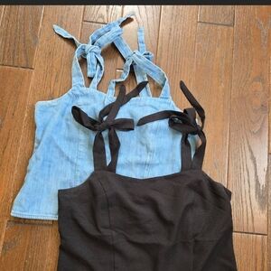 Old Navy Denim and Black Tie-Strap Tops